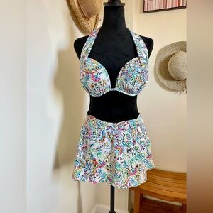 VENUS White Multicolor Paisley Halter Swim Top and Skirt Set